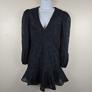 Keepsake Black Embroidered Long Sleeve‎ Mini Dress M | Party Cocktail Holiday